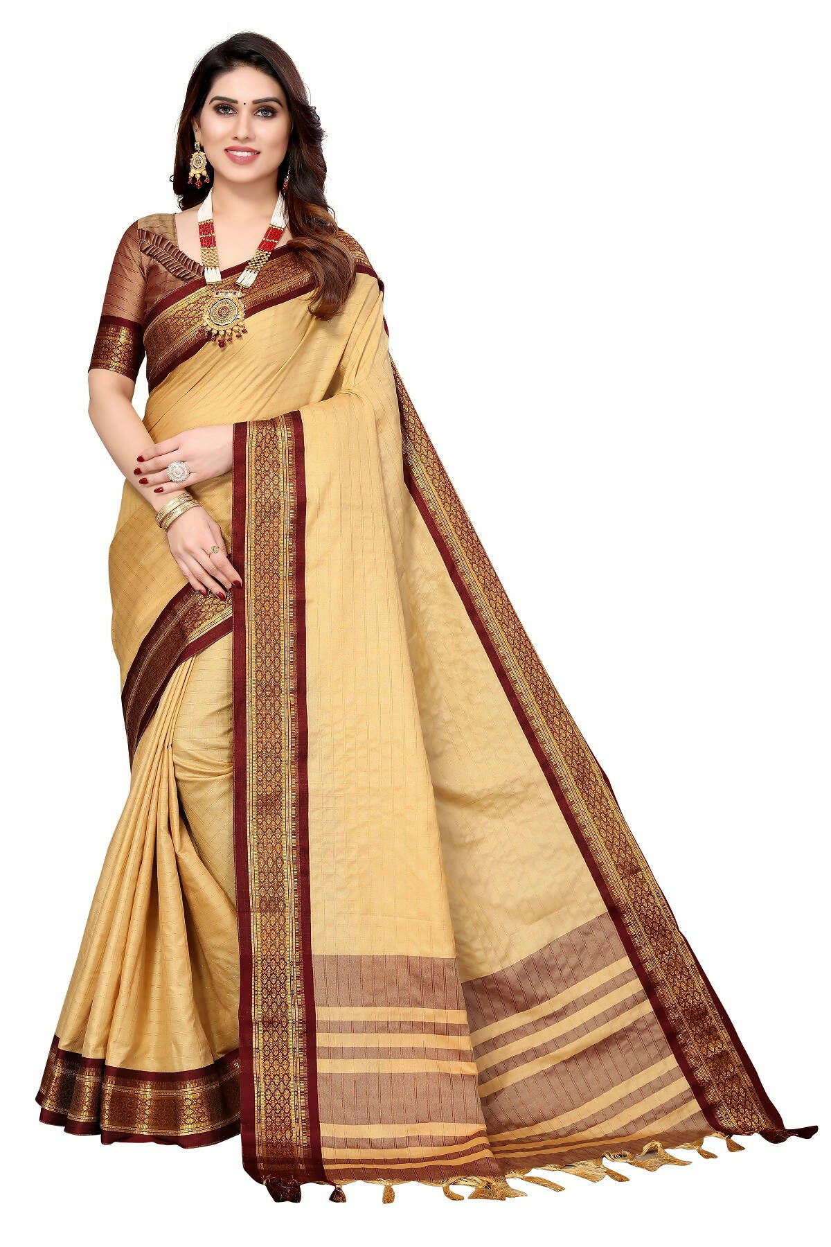 Vamika Weaving Cream Cotton Silk Saree - Distacart