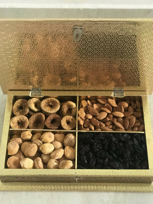 SK Mithaii | Assorted Rajasthani Elephant Design Dry Fruit Box | Almonds | Apricots | Figs | Black Resins |4 Partition - Distacart