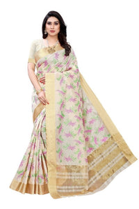 Thumbnail for Vamika Cotton Polyester Silk Weaving Cream Saree (KERALA MANSHI) - Distacart