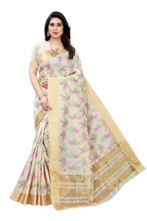 Vamika Cotton Polyester Silk Weaving Cream Saree (KERALA MANSHI) - Distacart
