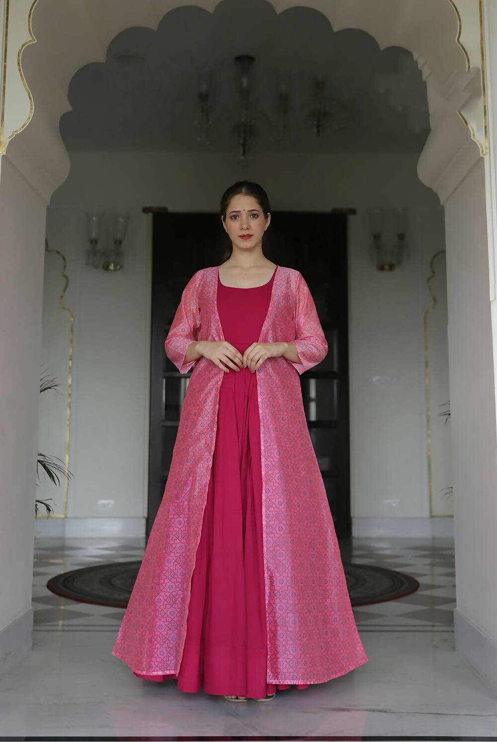 Partywear Designer Digital print Pink Maslin Gown - Anbazaar - Distacart