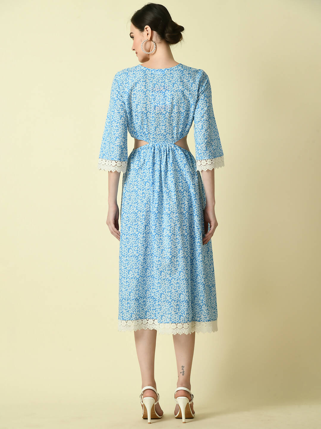 Myshka Women's Blue Floral Printed Fit and Flare Dress - Distacart