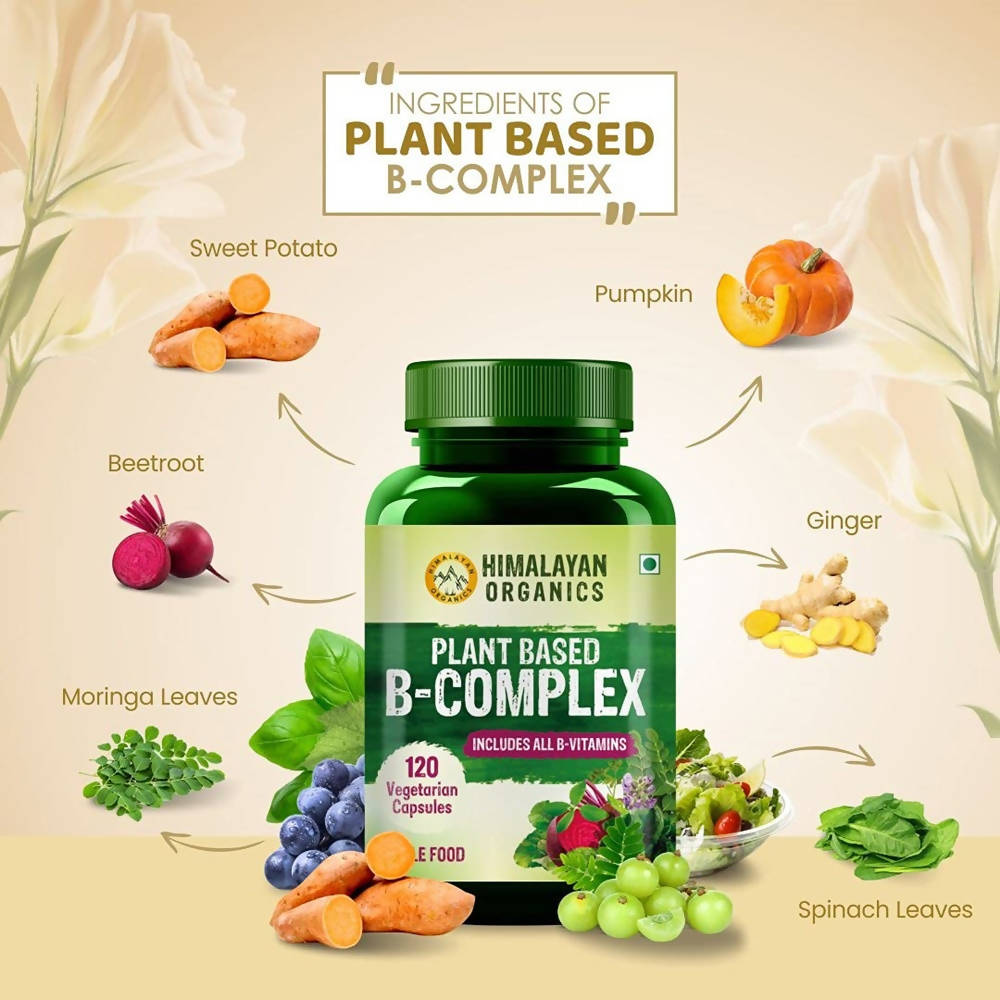 Plant Based B-Complex Includes All B-Vitamins Whole Food: 120 Vegetarian Capsules