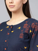 Thumbnail for Yufta Women Navy Blue & Orange Quirky Printed Maxi Dress
