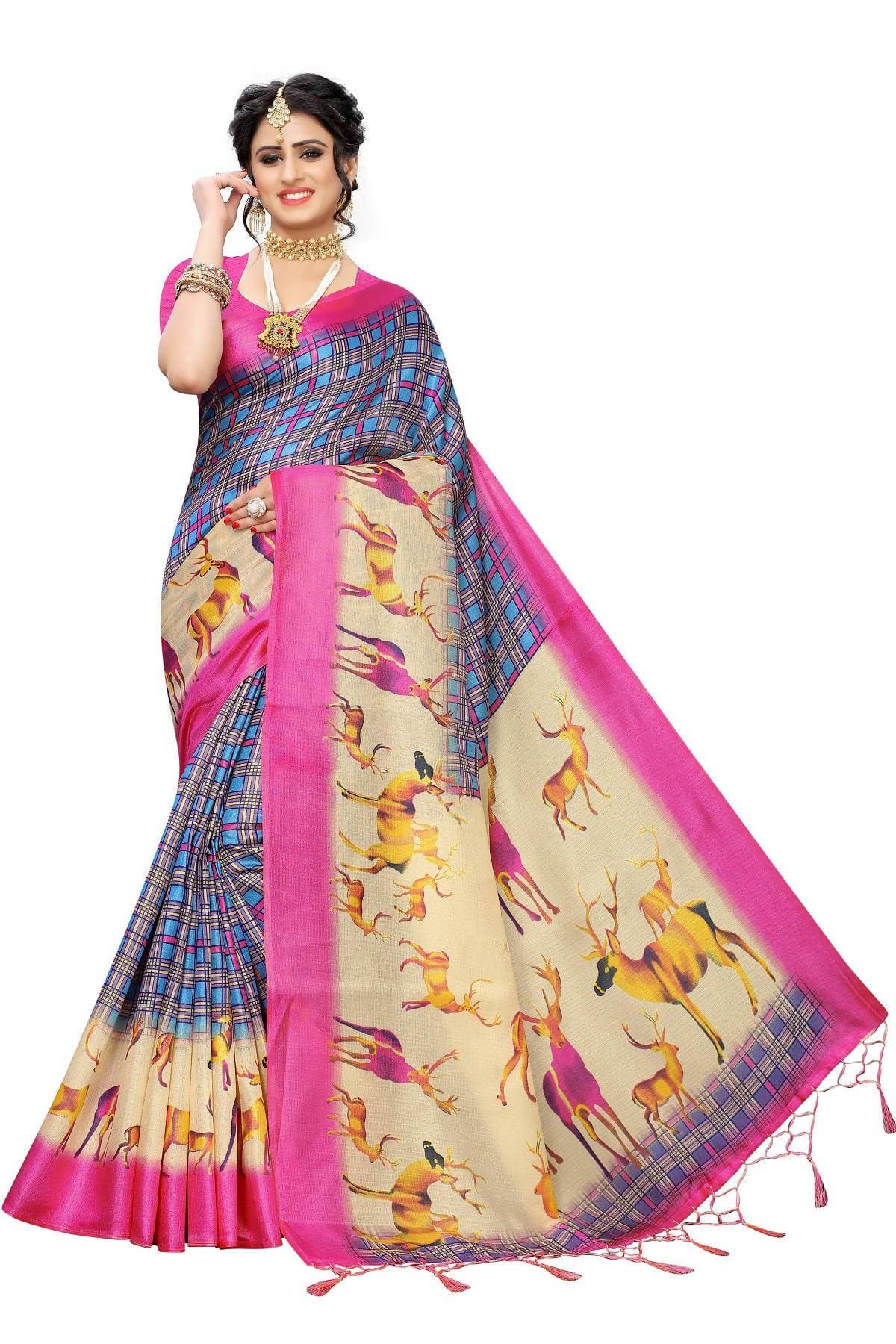 Vamika Multicolor & Pink Kalamkari With Jhalar Khadi Silk Saree