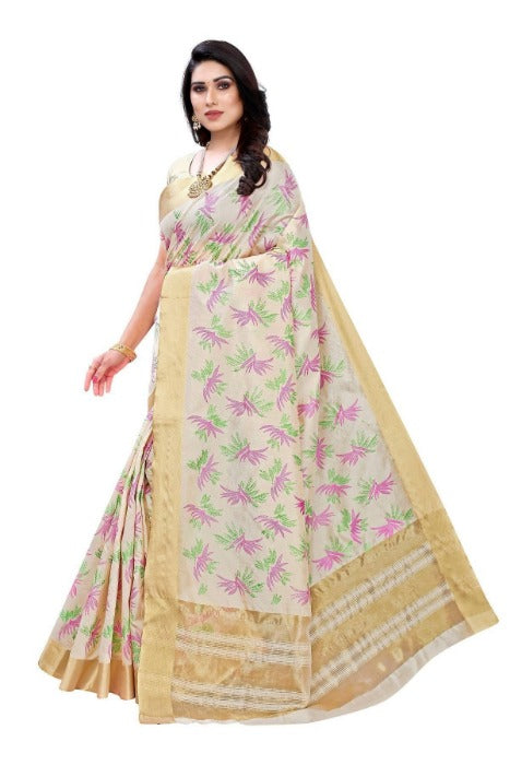 Vamika Cotton Polyester Silk Weaving Cream Sarees