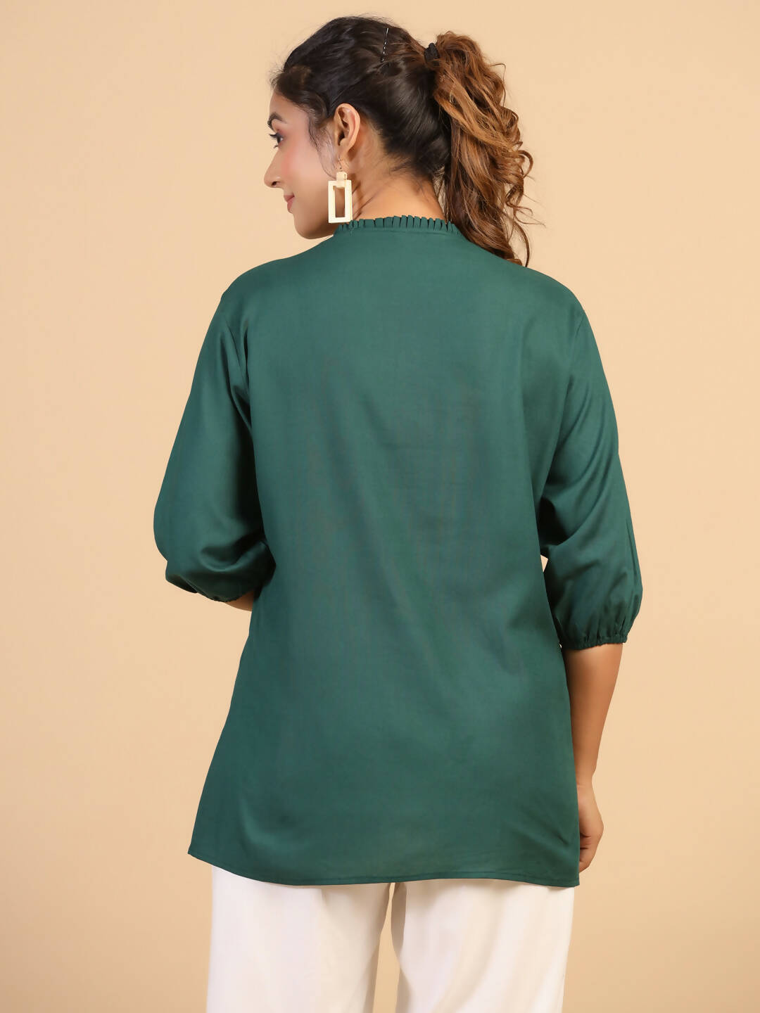 Womens Green Rayon Solid Top - Keeva - Distacart