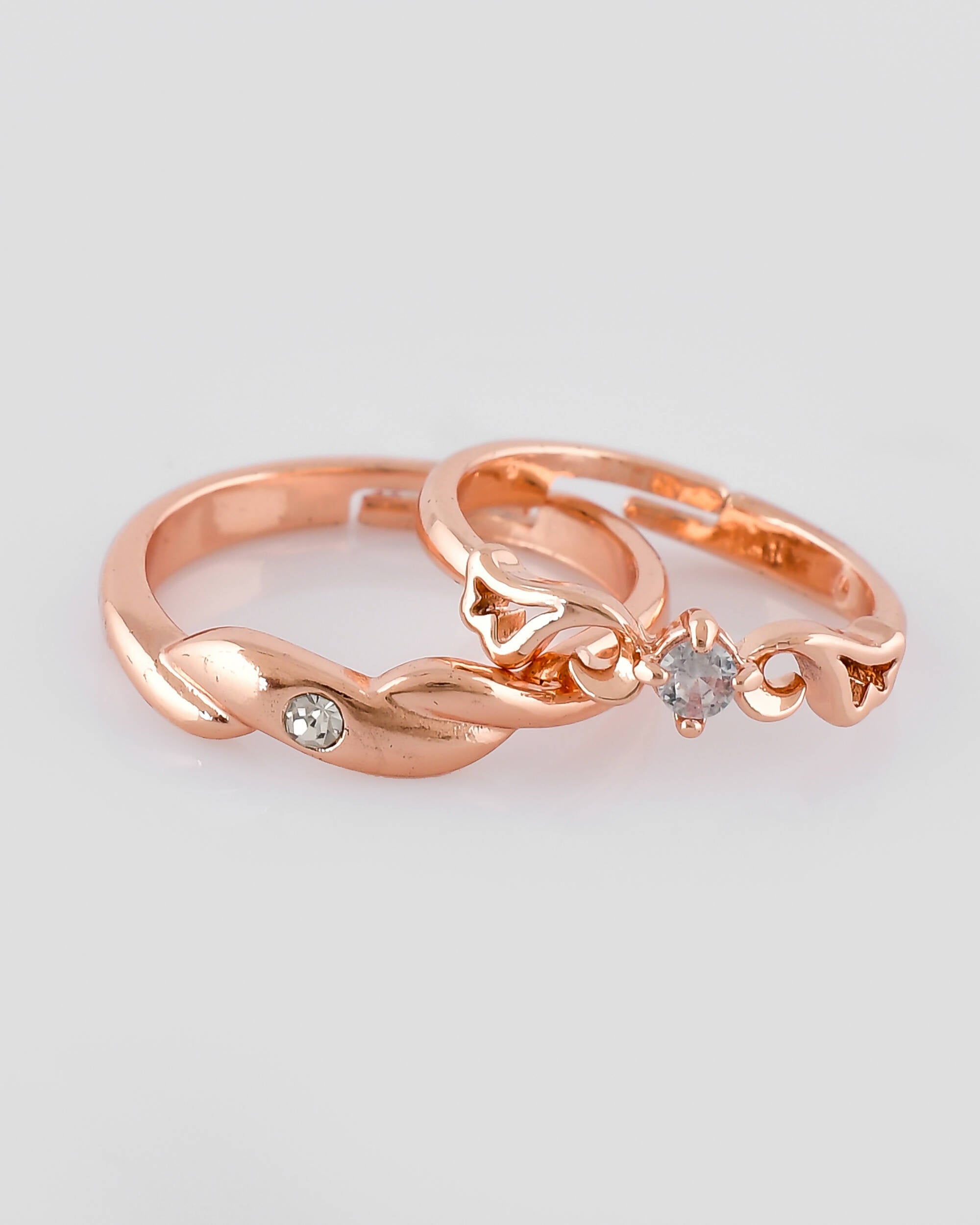 VOJ Stainless Steel Cubic Zirconia Gold Plated Ring Set - Distacart