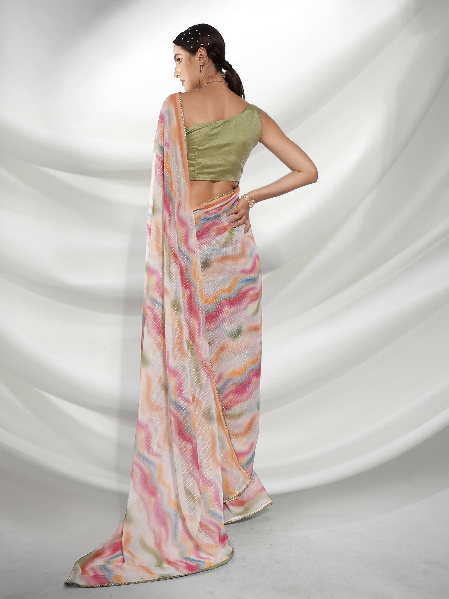 Pink Georgette Sequence Embroidery Saree With Unstitched Blouse Piece - Rajal - Distacart