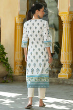 Thumbnail for Juniper Women's Blue Printed Straight Kurta - Distacart