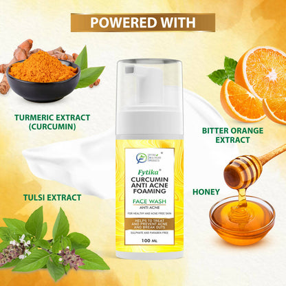 Fytika Curcumin Anti-Acne Foaming Face Wash with Honey & Tulsi - Distacart