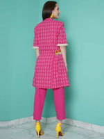 Thumbnail for Women Republic Pink Cotton Kantha Kurta Set - Distacart