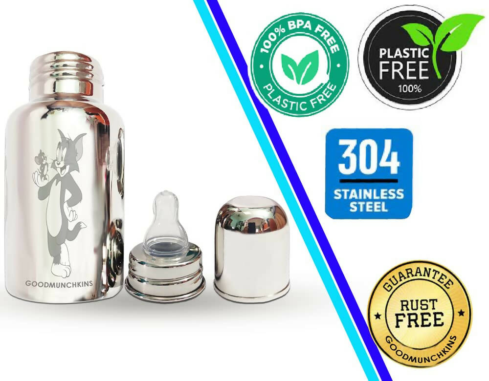 Goodmunchkins Stainless Steel Baby Feeding Bottle 304 Grade for Infants/Toddlers with Bottle Cleaning Pink Brush-300ml - Distacart