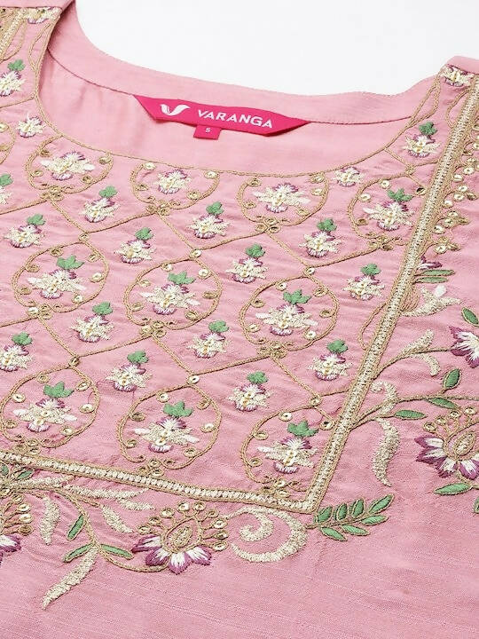 Varanga Women Pink Yoke Design Dupion Silk Kurta with Trousers & With Dupatta - Distacart