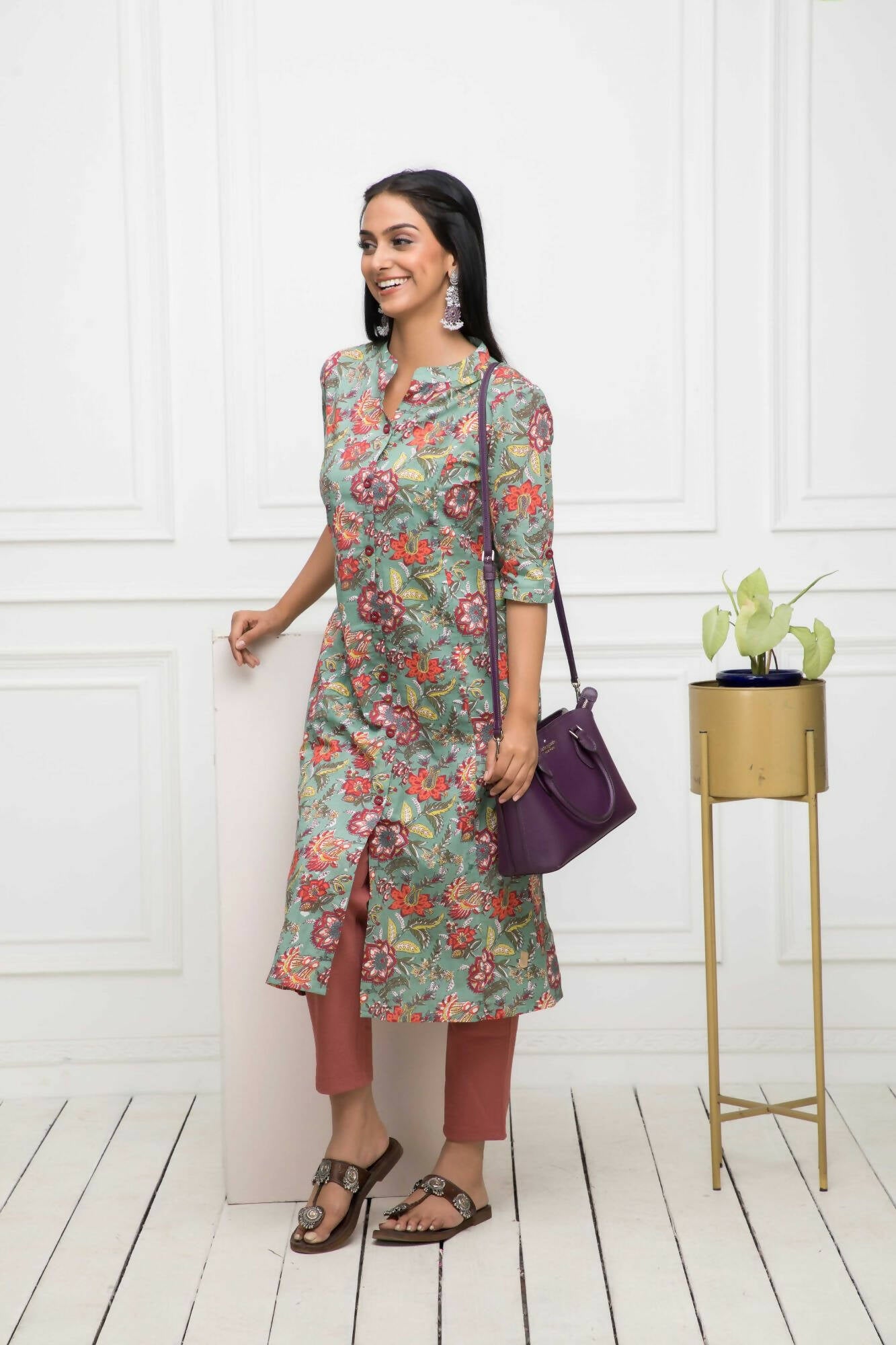 Myshka Women Multi Solid Cotton A-Line Round Neck Kurtas - Distacart