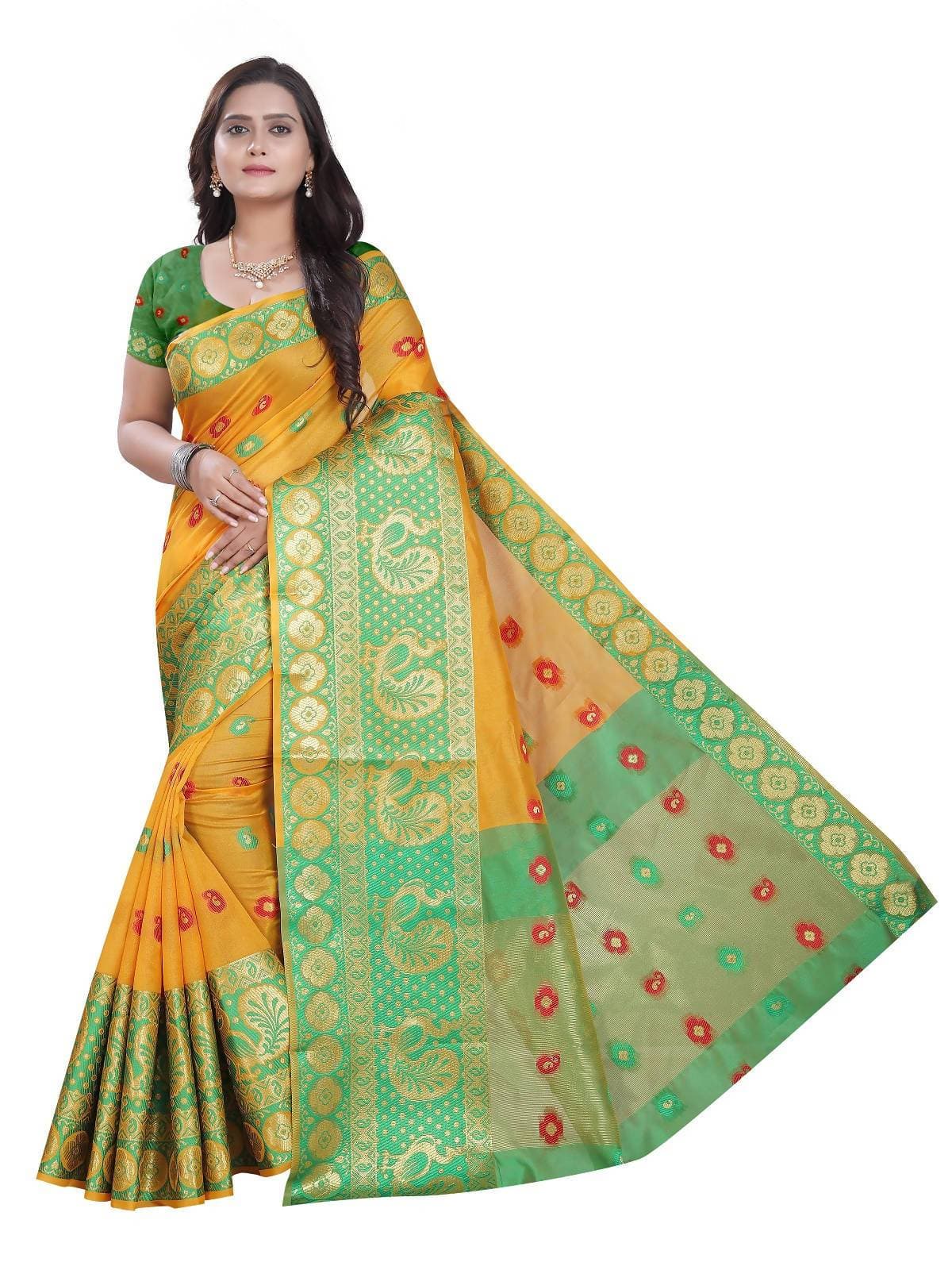 Vamika Banarasi Cotton Silk Yellow Weaving Saree