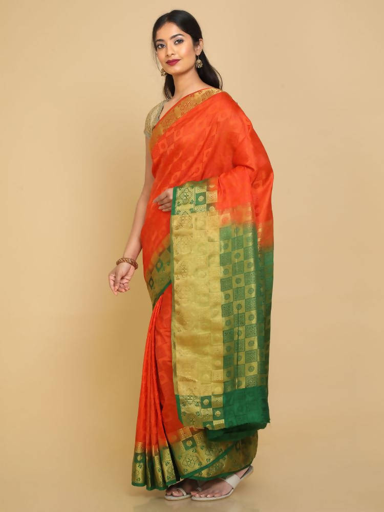 Kalamandir Checked Orange Pashmina Saree