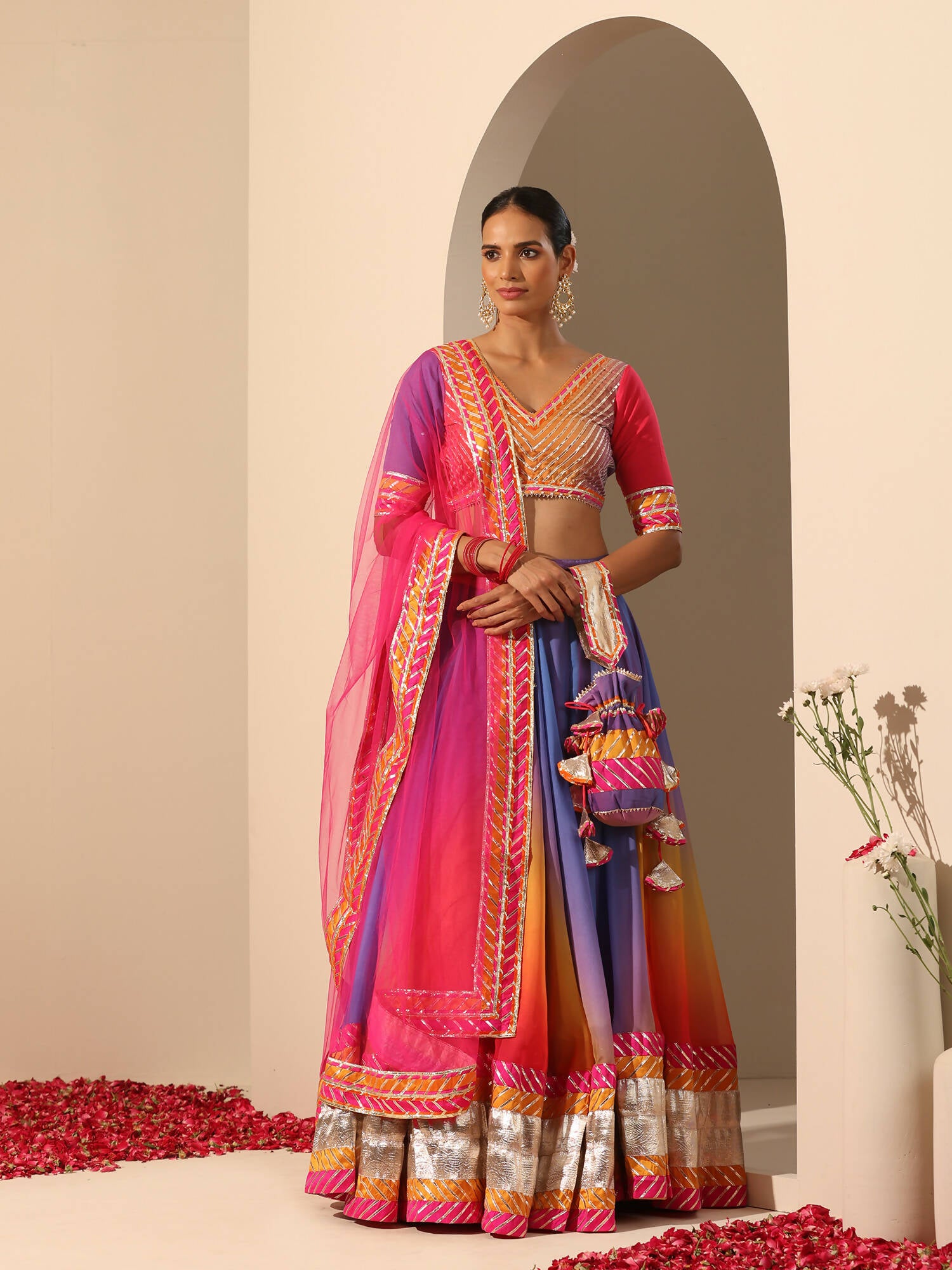Pomcha Jaipur Pink Gul Rangriti Lehenga - Distacart