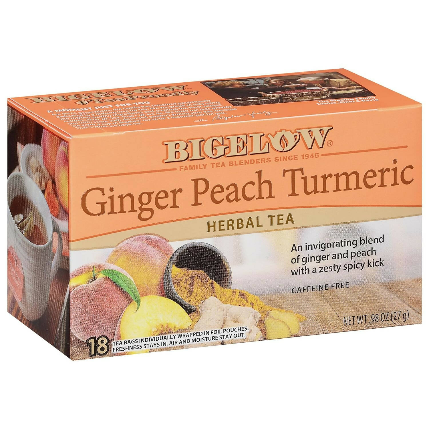 Bigelow Tea Ginger Peach Turmeric Herbal Tea Freshness & Aroma Caffeine Free - Distacart