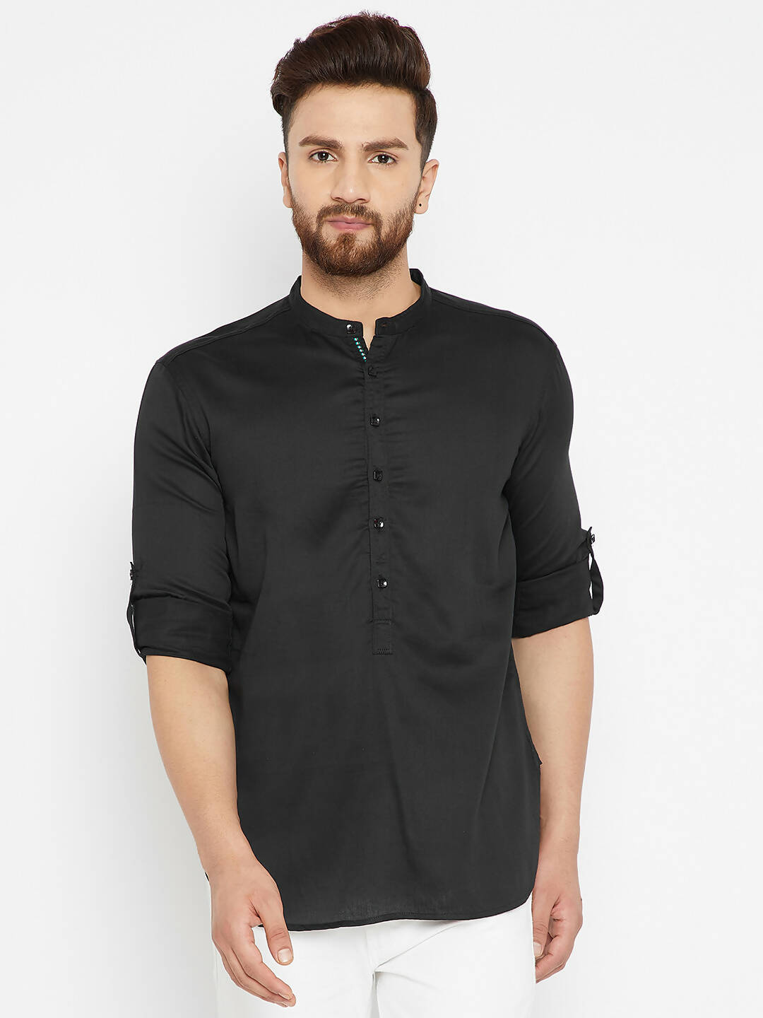 Even Apparels Black Pure Cotton Men's Kurta With Band Collar - Distacart