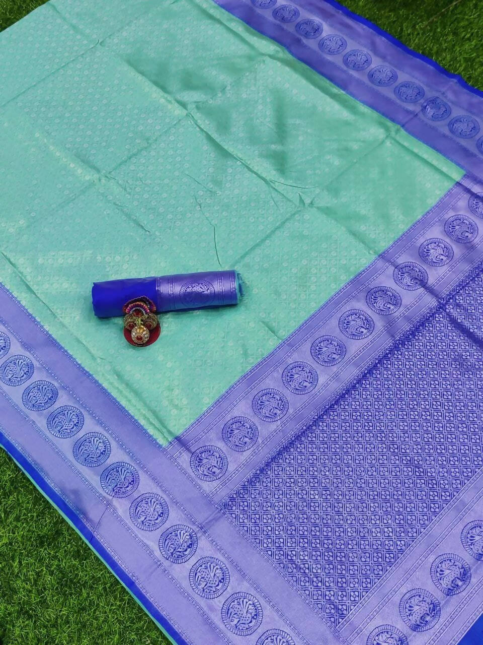 DEIANA'S Beautiful Golden Jari with New Design Soft Lichi Silk Saree - Sky - Distacart