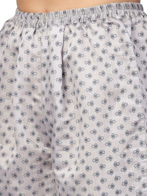 Ahalyaa Women Grey Chanderi Silk Printed Kurta Pant Set