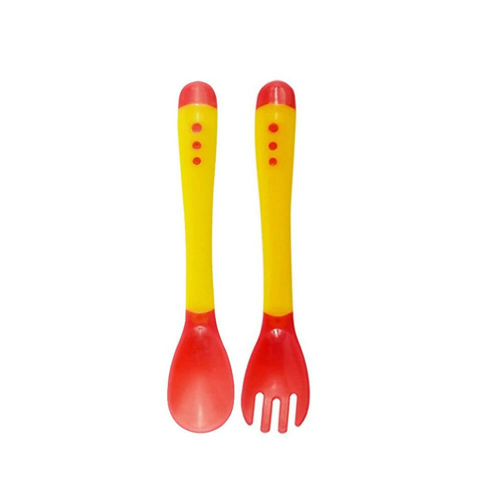 Safe-O-Kid Heat Sensitive 4 Spoons 4 Forks Set, Bpa Free, Silicone Tip, Red And Yellow - Distacart