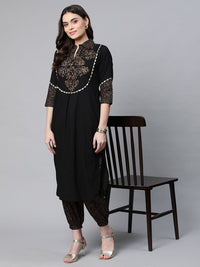 Thumbnail for Ahalyaa Women Black Colour Pure Cotton Printed Kurta Pant Set - Distacart
