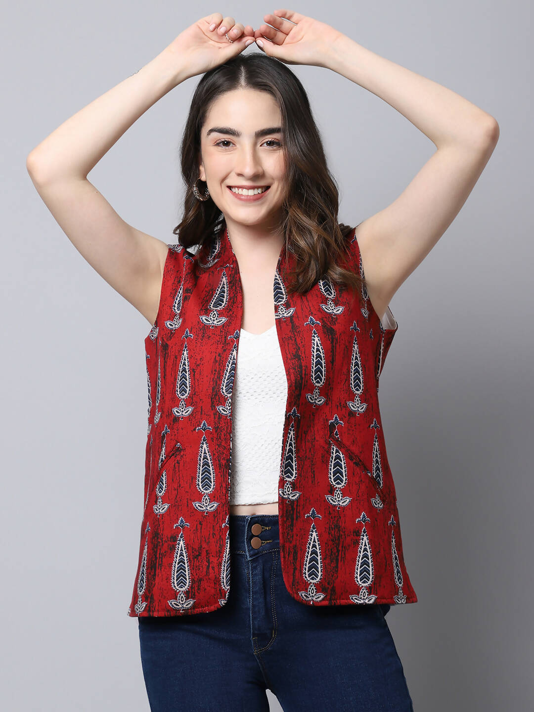 Even Apparels Maroon 100% Viscose Rayon Open Front Gillet - Distacart