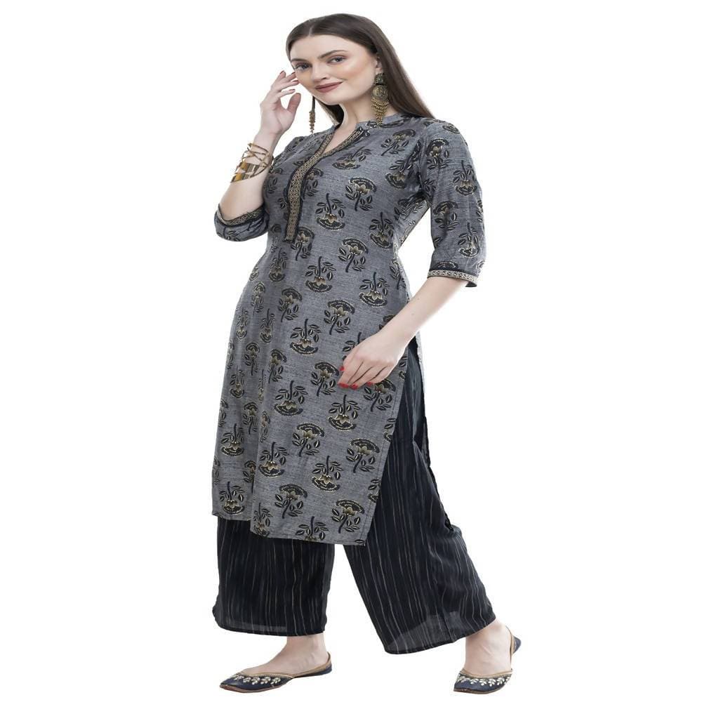 Lagi Women's Black Rayon Straight Printed Kurta & Palazzo (MRP102)