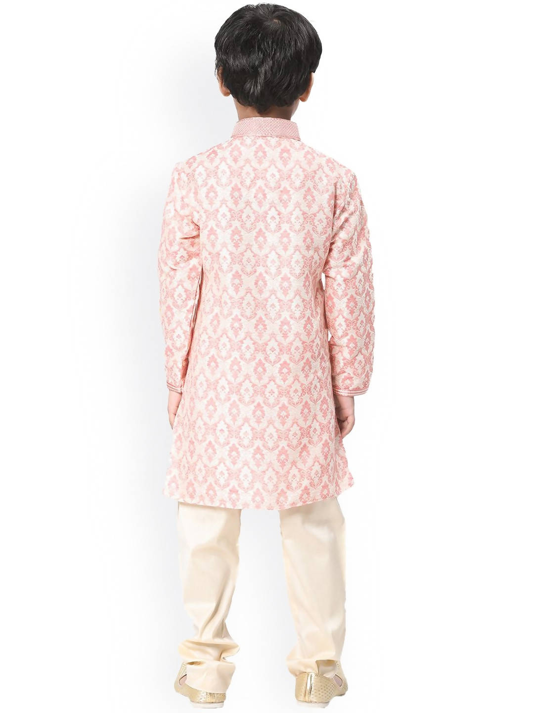 Manyavar Boys Coral & White Ethnic Motifs Angrakha Kurta with Pyjamas - Distacart