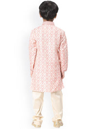 Thumbnail for Manyavar Boys Coral & White Ethnic Motifs Angrakha Kurta with Pyjamas - Distacart