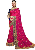 Thumbnail for Vamika Pink Embroidery Sana Silk Saree - Distacart