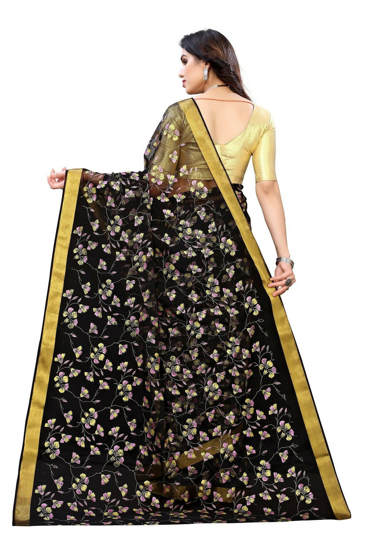 Vamika Black Printed Chiffon Saree (UJALA BLACK) - Distacart