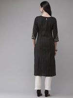 Thumbnail for Yufta Women Black Yoke Design Kantha Work Floral Kurta