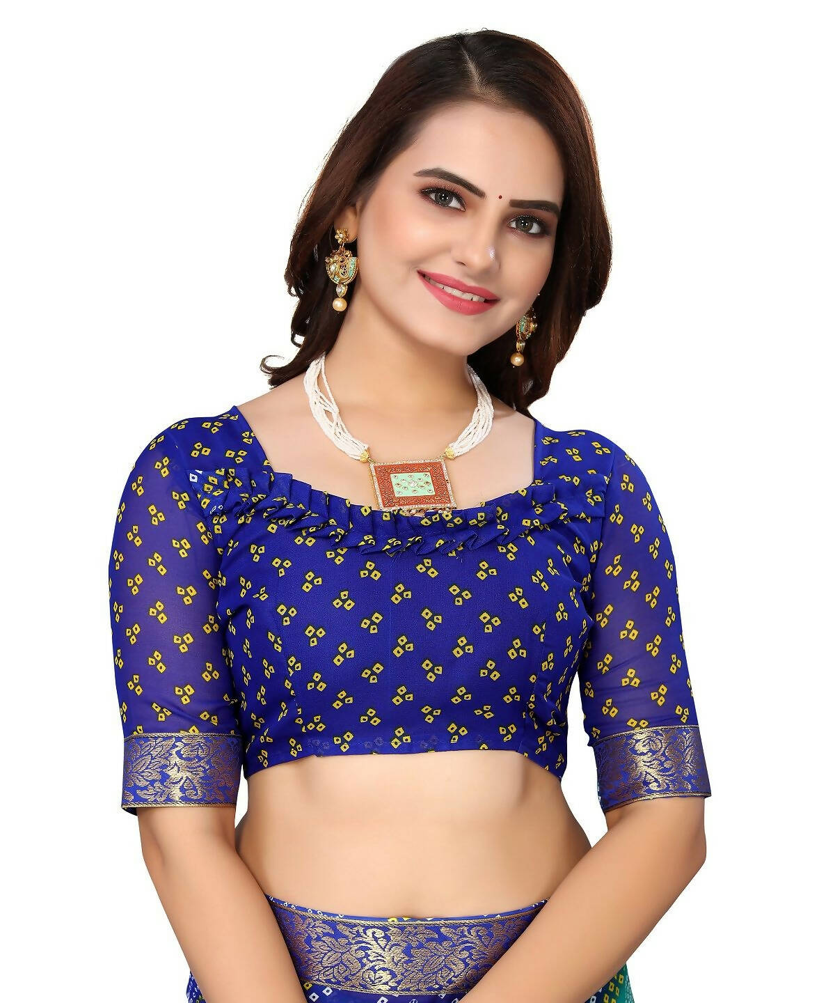 Vamika Blue Georgette Printed With Lace Saree (VERA BLUE) - Distacart