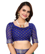 Thumbnail for Vamika Blue Georgette Printed With Lace Saree (VERA BLUE) - Distacart