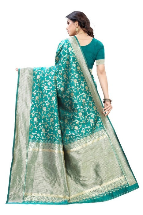Vamika Banarasi Jacquard Weaving Rama Green Saree (PARINITI RAMA)