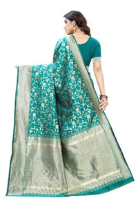 Thumbnail for Vamika Banarasi Jacquard Weaving Rama Green Saree (PARINITI RAMA)