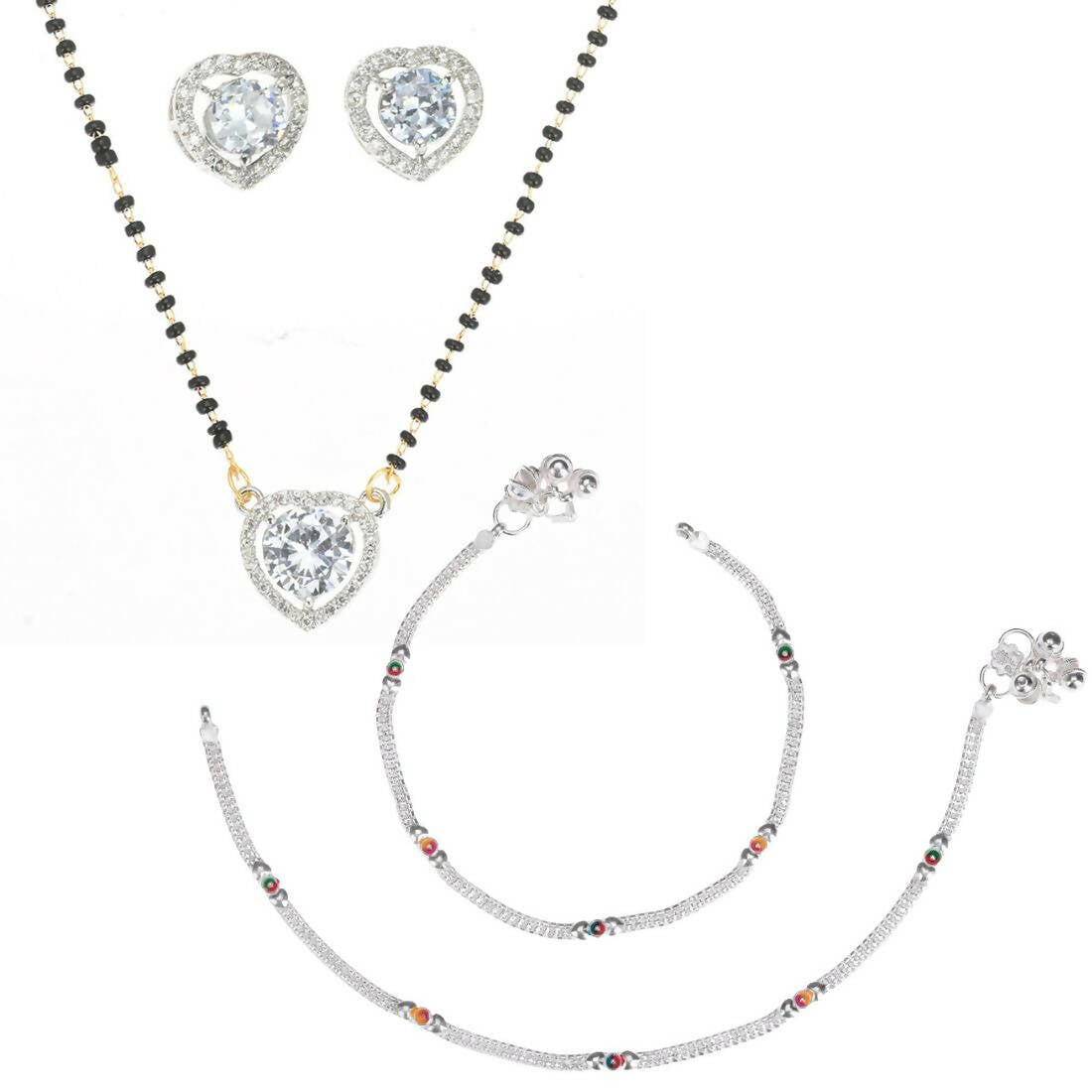 AanyaCentric Gold-plated Mangalsutra Pendant Earring Set & Silver Plated Anklet - Distacart
