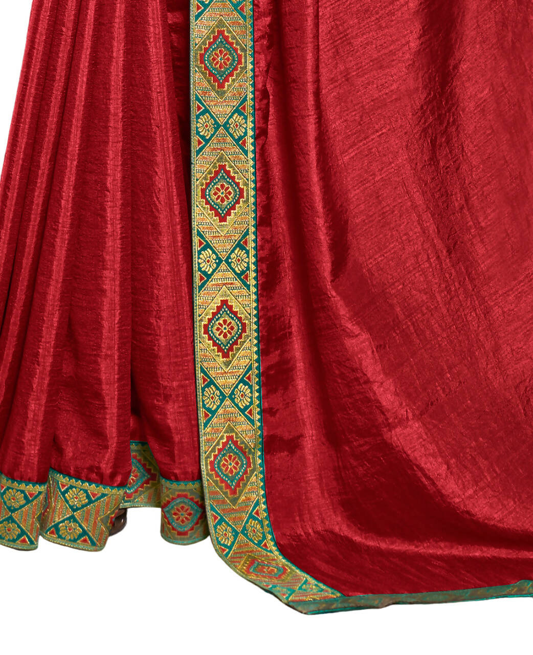 Red Solid Vichitra Saree With Unstitched Blouse Piece - Selena - Distacart