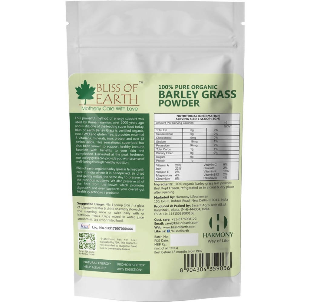 Bliss of Earth 100% Pure Organic Barley Grass Powder - Distacart