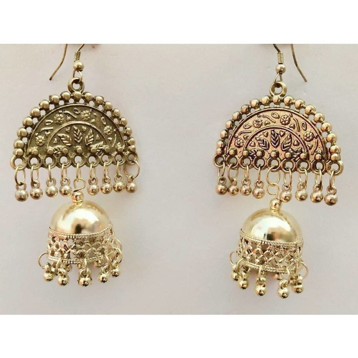 Half Moon Gold Plated Jhumka Pearl Tassel Earrings