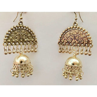 Half Moon Gold Plated Jhumka Pearl Tassel Earrings
