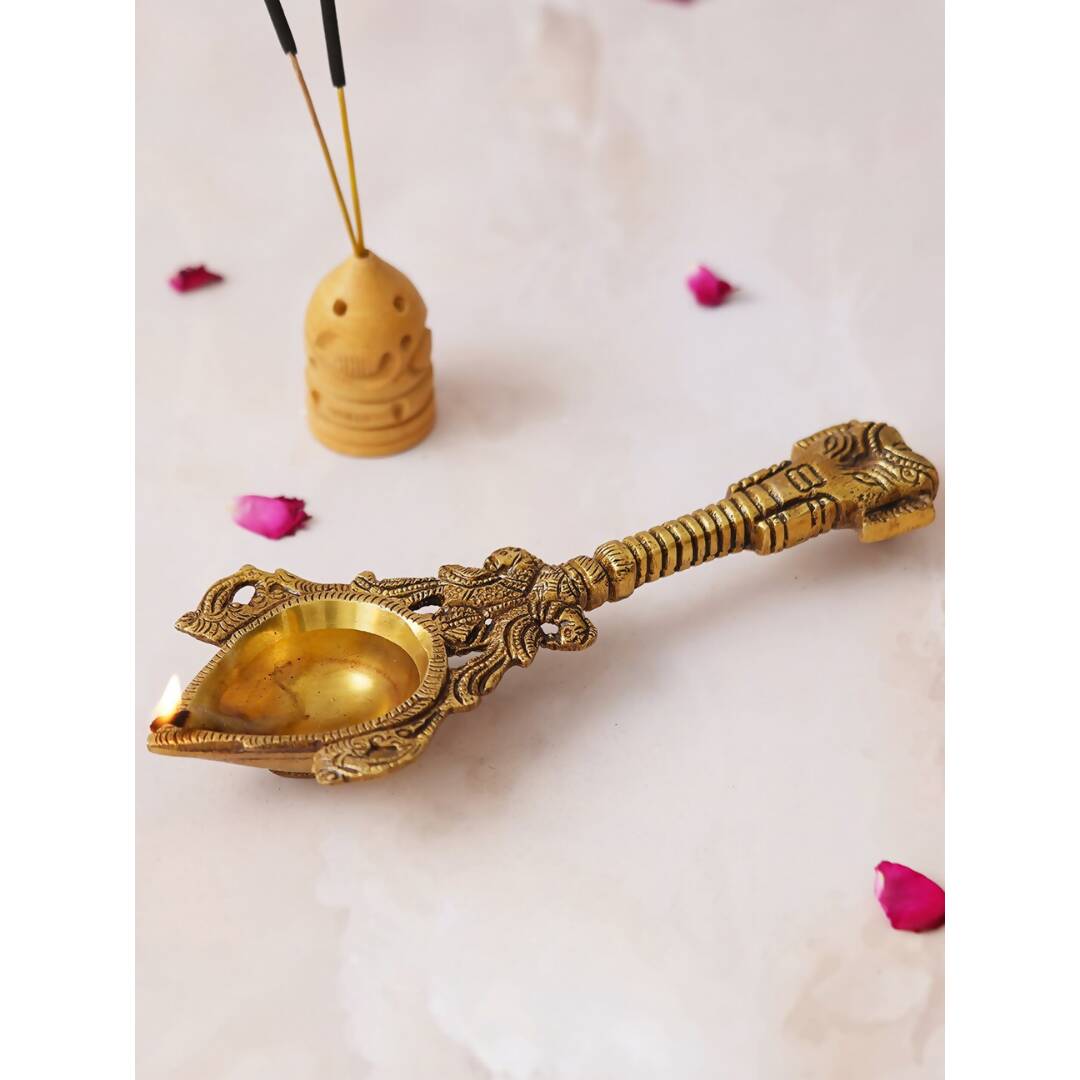 eCraftIndia Beige Ethnic Design Diya With Handle - Distacart