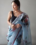 Thumbnail for Vastrasky Sky Organza Saree - Distacart