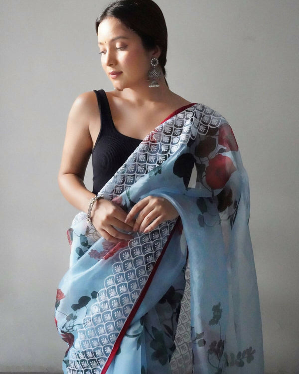 Vastrasky Sky Organza Saree - Distacart