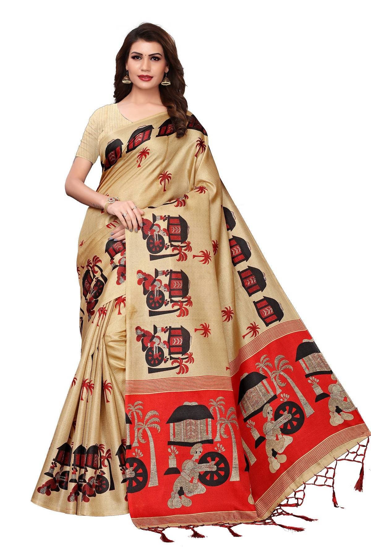 Vamika Kalamkari With Jhalar Khadi Silk Saree in Chiku Color