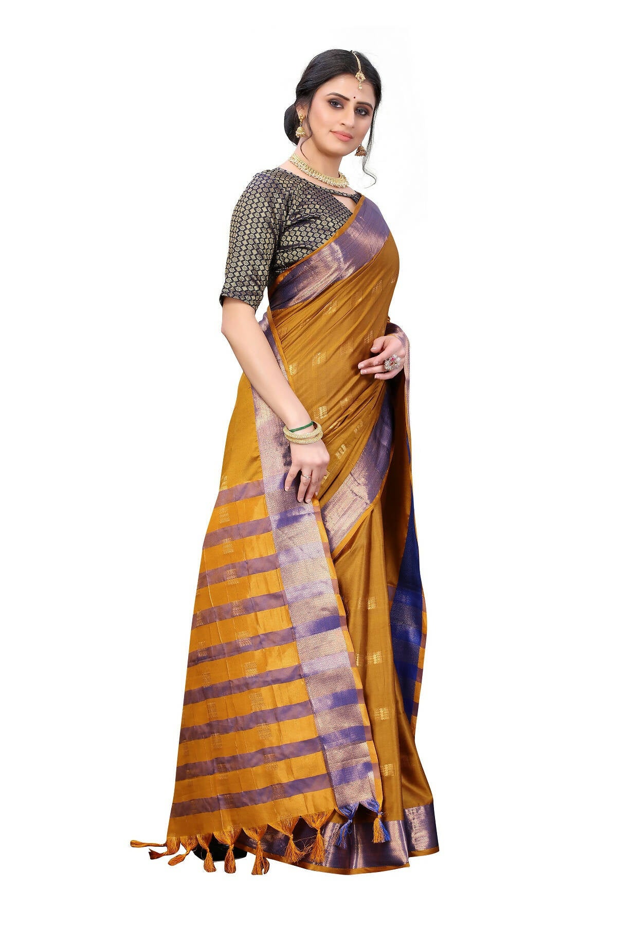 Vamika Ethnic Fire Mustard Cotton Silk Weaving Saree - Distacart