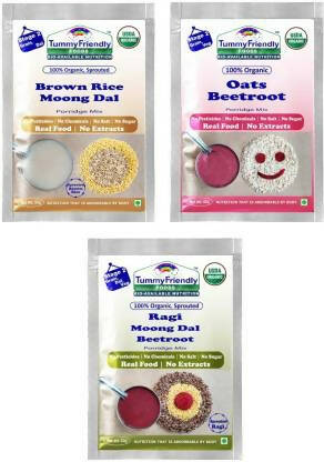 TummyFriendly Foods Stage2 Sprouted Porridge Mixes Trial Combo for 6 Months - Sprouted Ragi & Brown Rice, Oats, Dal & Vegetable - Distacart